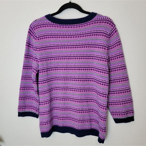 TALBOTS Purple Pink Fair Isle Wool Blend Button Down Cardigan Sweater Sz Large - Picture 7 of 9